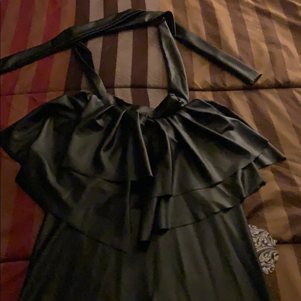 Faux Leather Halter Dress